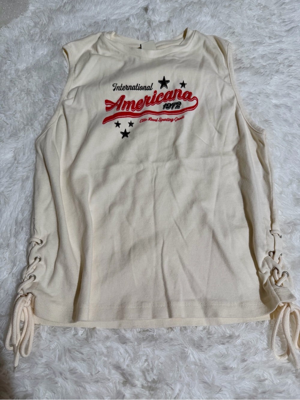 Urban Outfitters XL Americana Graphic Lace-Up Sleeveless Tank Top - Cream White